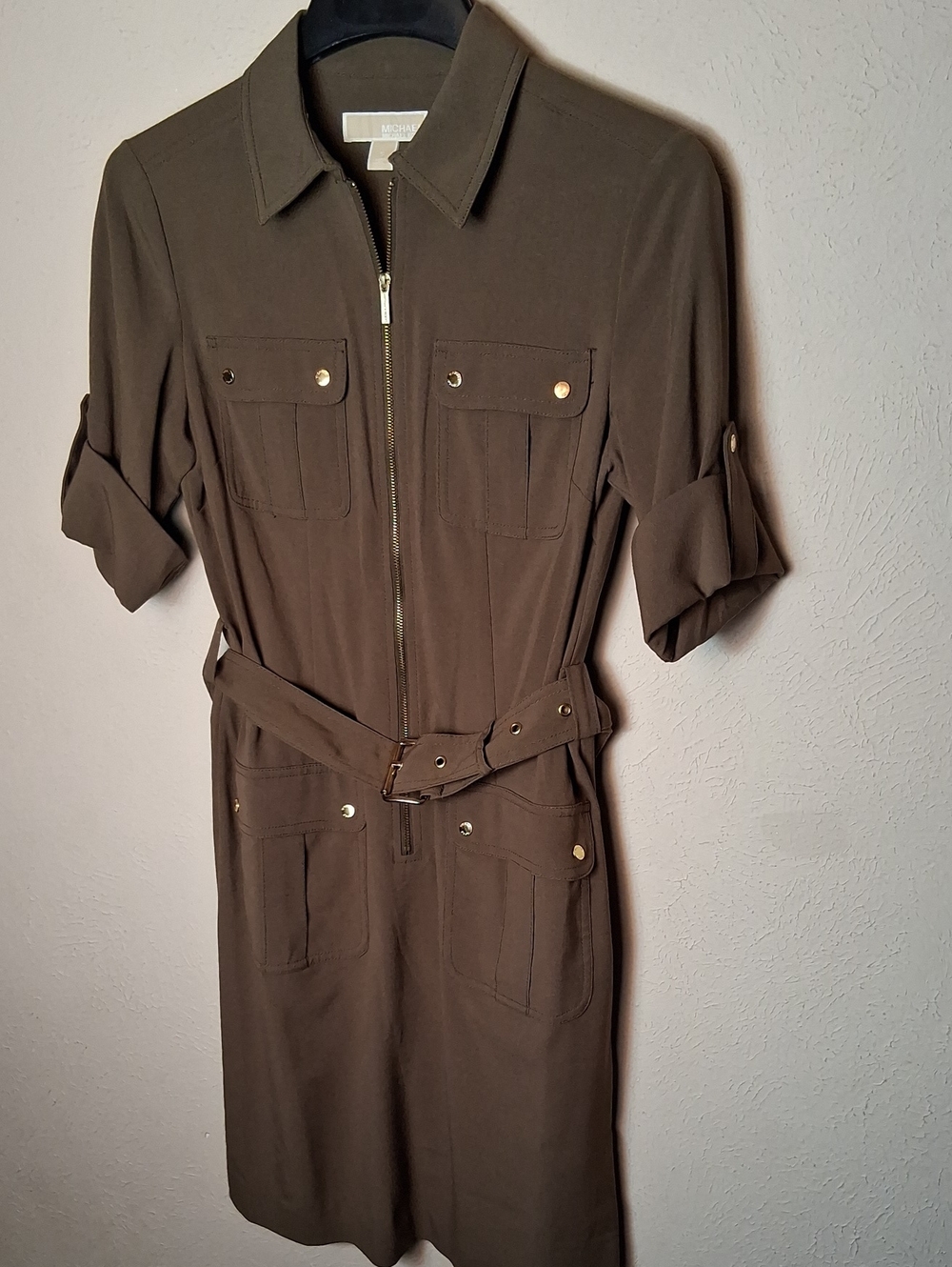 MICHAEL Michael Kors Olive Green Utility Midi Dress